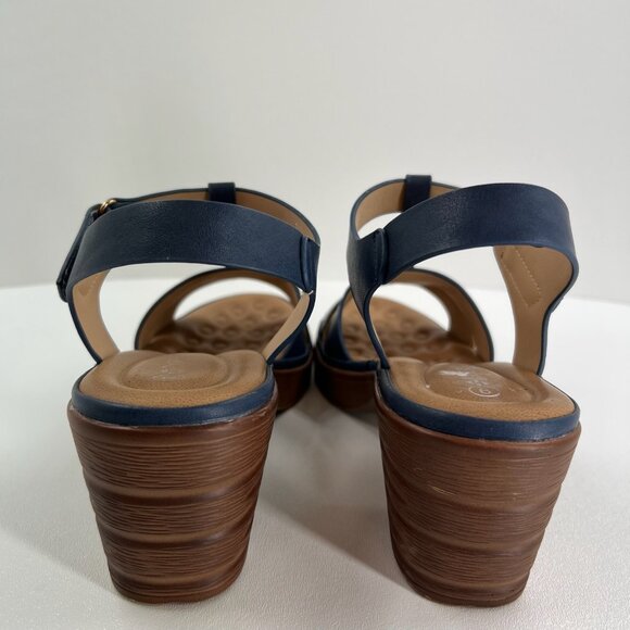 Patrizia Taney Wedge Sandals Womens 9 Comfort T-Strap Slingback Block Heels Blue - Picture 5 of 15